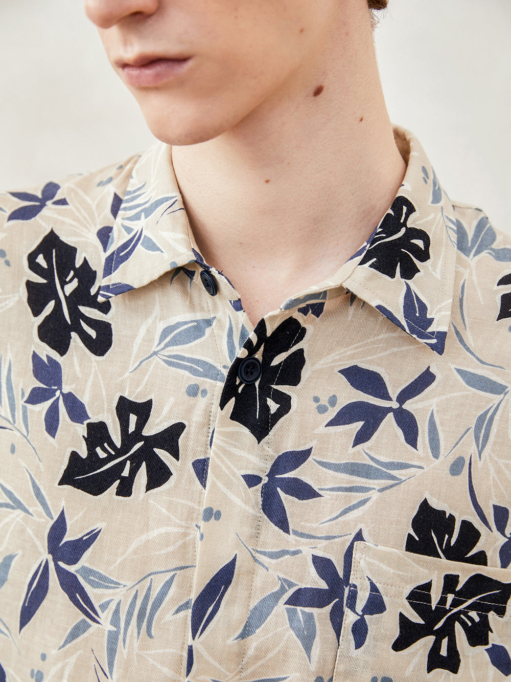 Cotton and Linen Printed Long-Sleeve Shirt