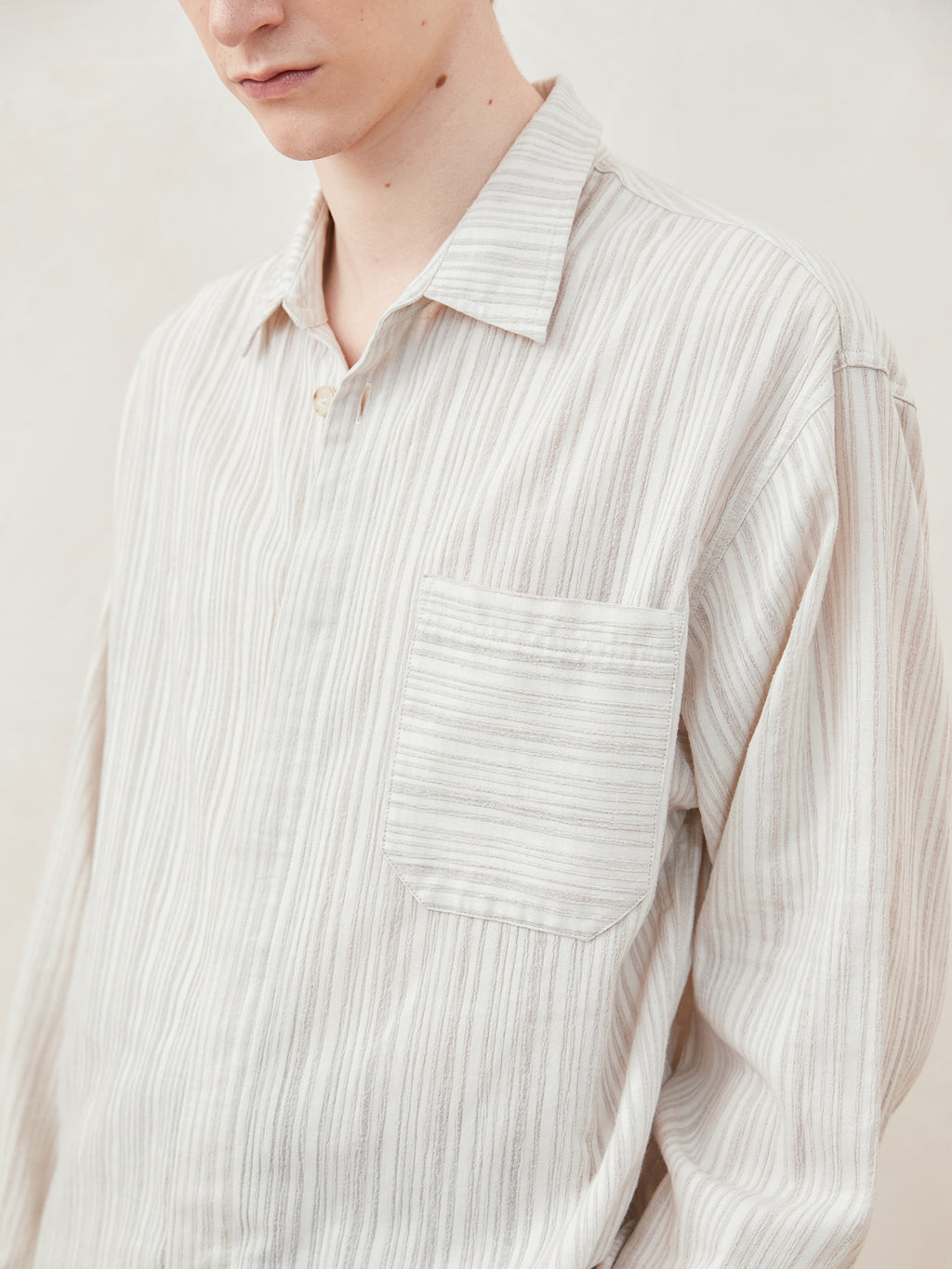 Cotton-Linen Striped Long-Sleeve Shirt