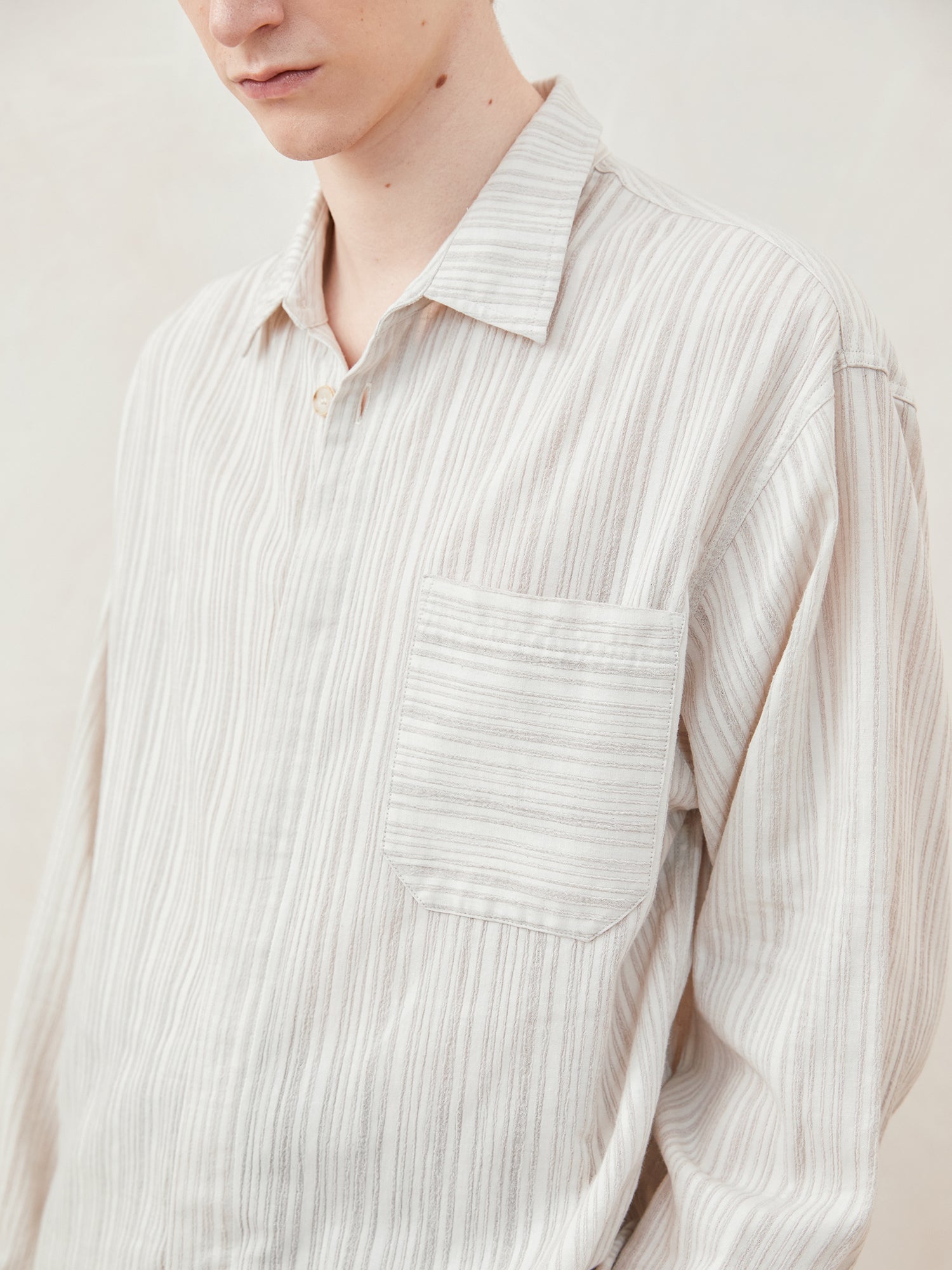 Cotton-Linen Striped Long-Sleeve Shirt