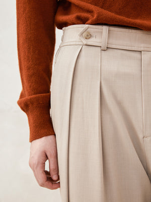 Wool Blend Double-Pleated Loose-Fit Trousers