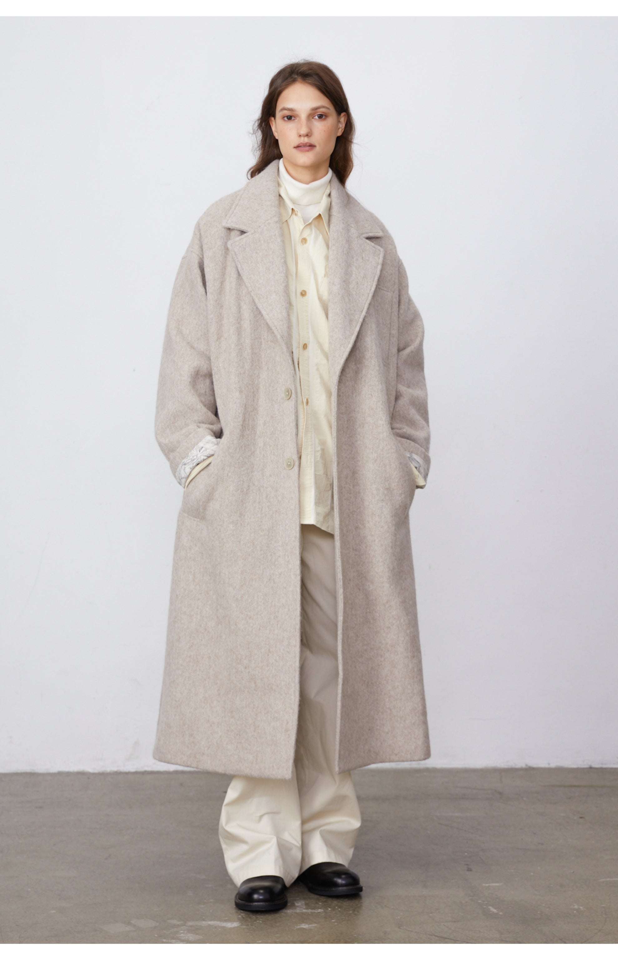 Over-Silhouette Drop Shoulder Wool Trench Coat