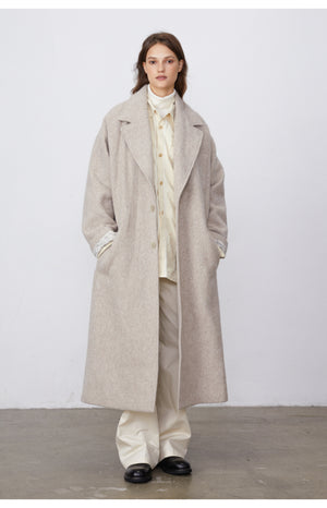 Over-Silhouette Drop Shoulder Wool Trench Coat