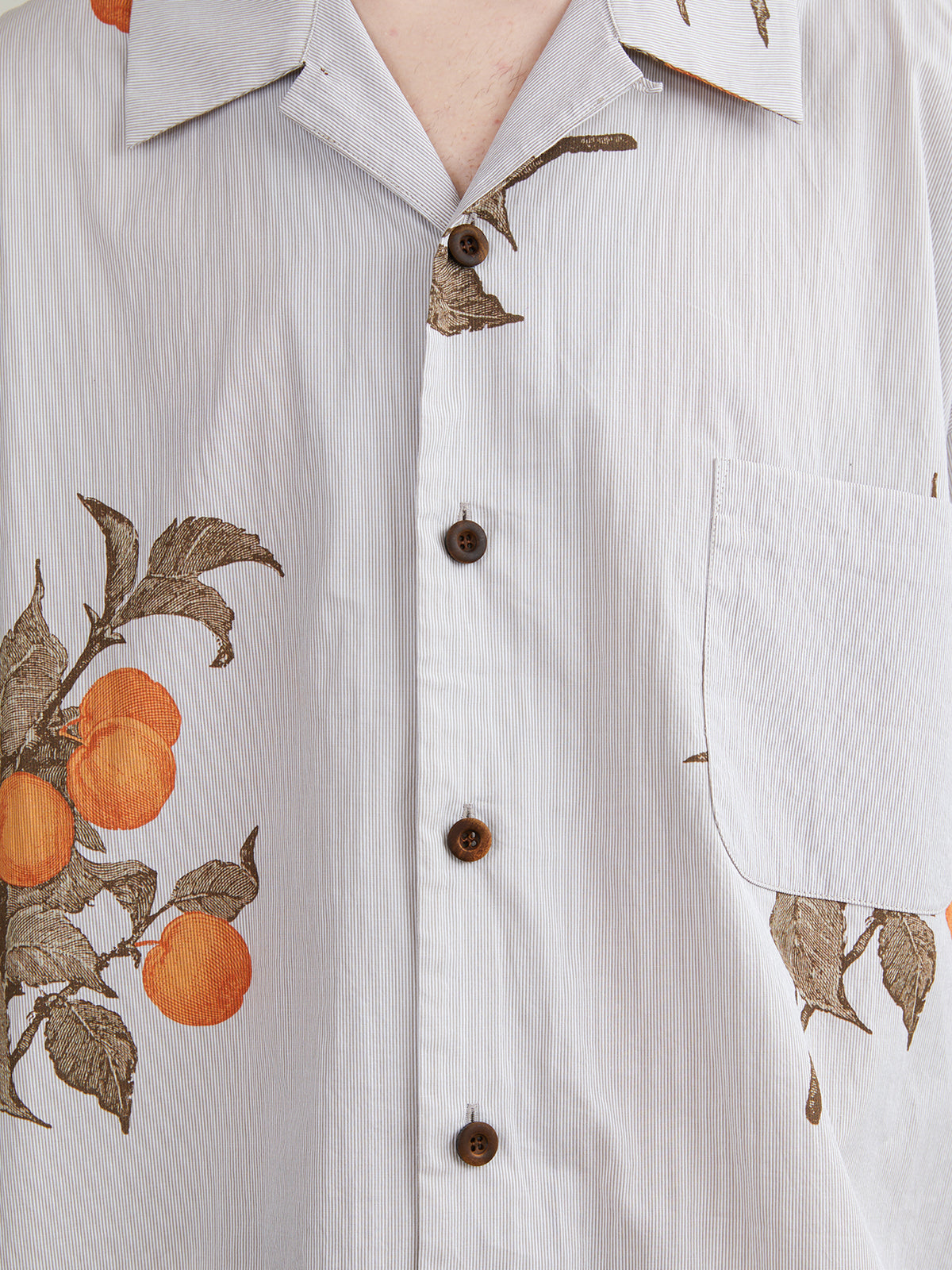 Apple Pattern Printed Cuban Collar Long-sleeved Shirt