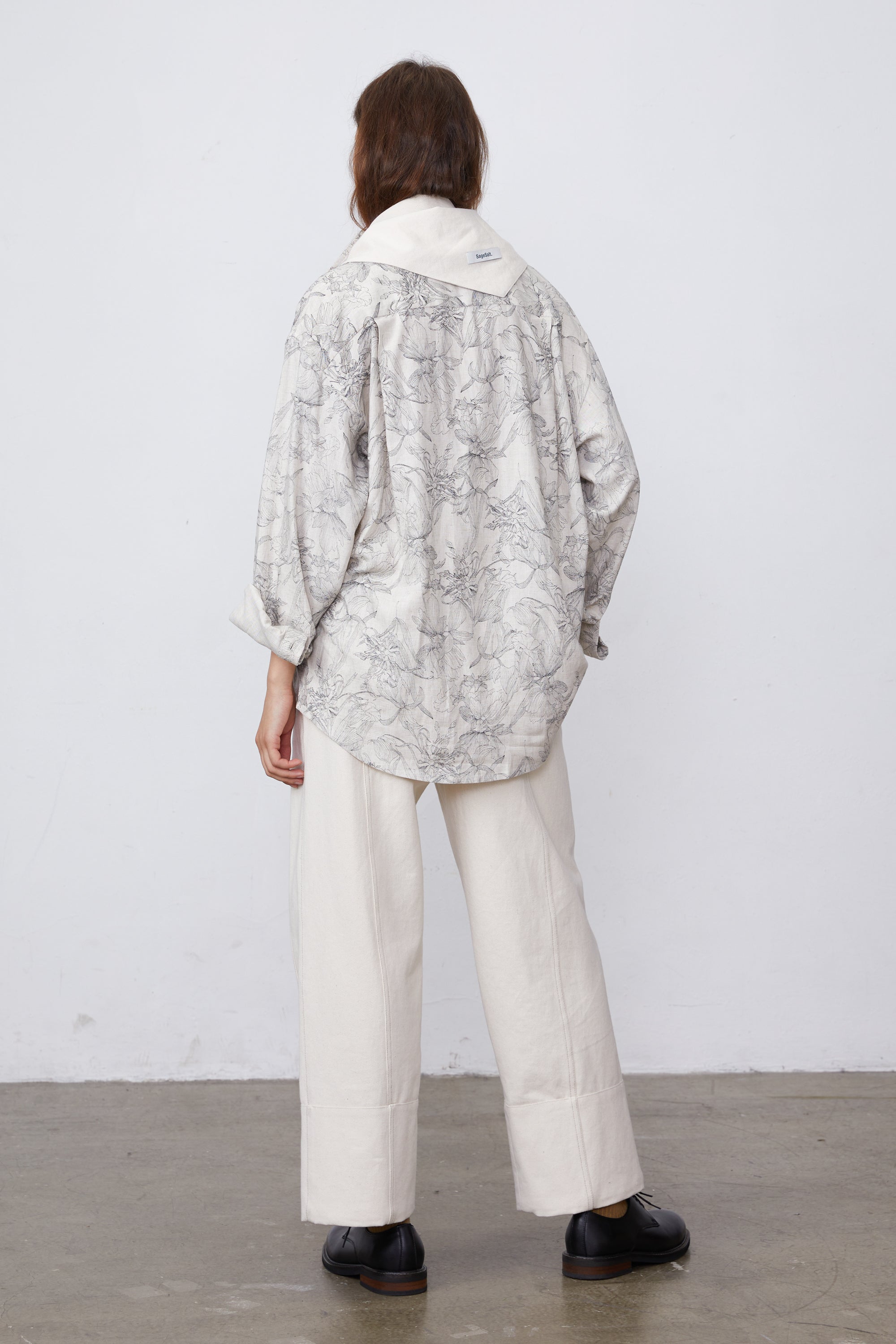 Linen Blend Printed Long-Sleeved Shirt