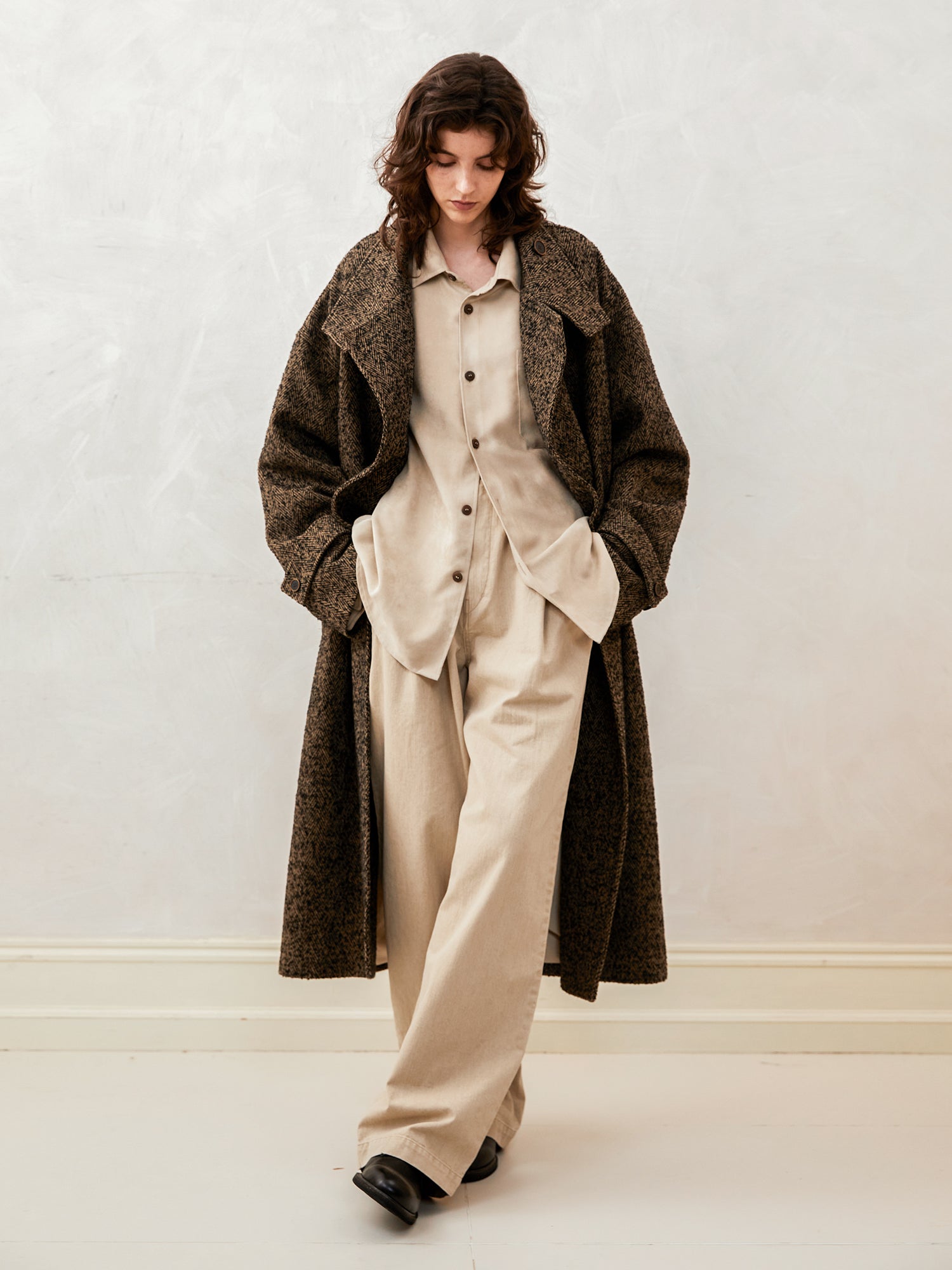 Faux Suede Loose-Fit Long-Sleeve Shirt