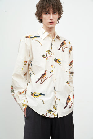 Sandwashed Printed Cotton Long-Sleeved Shirt