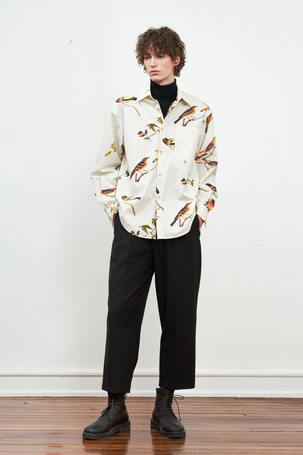 Sandwashed Printed Cotton Long-Sleeved Shirt