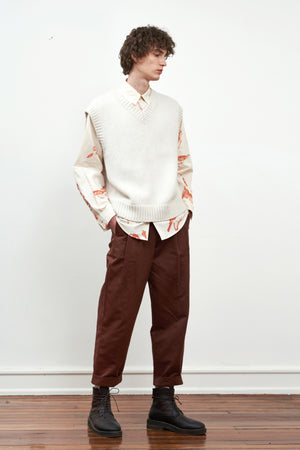 Red Bird Printed Cotton Long-Sleeved Shirt