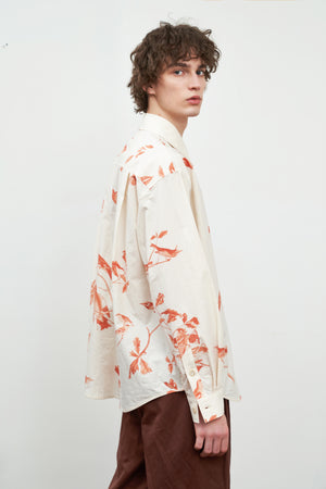 Red Bird Printed Cotton Long-Sleeved Shirt