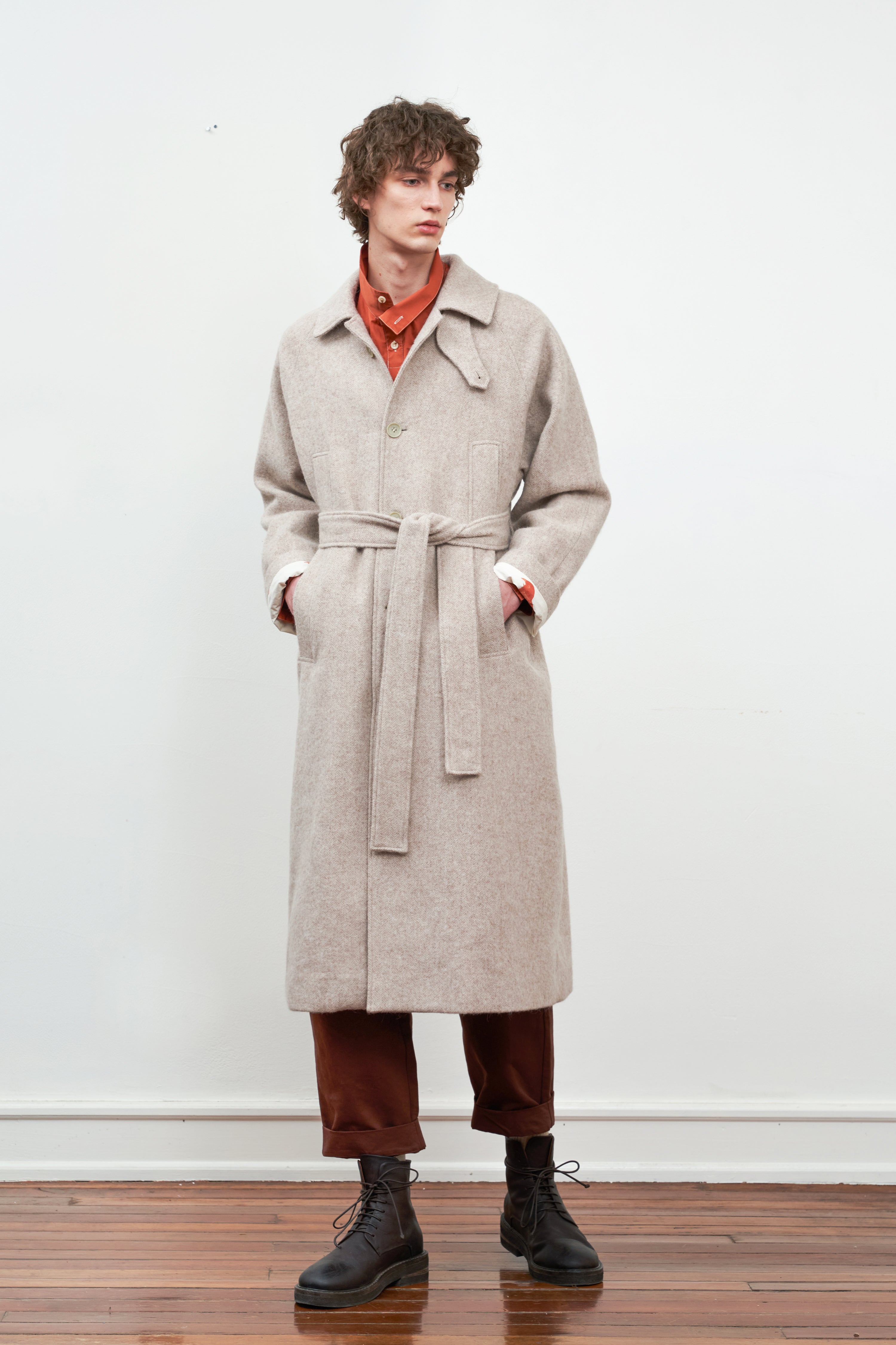 Single-Breasted Extended Shoulder Alpaca Wool Trench Coat