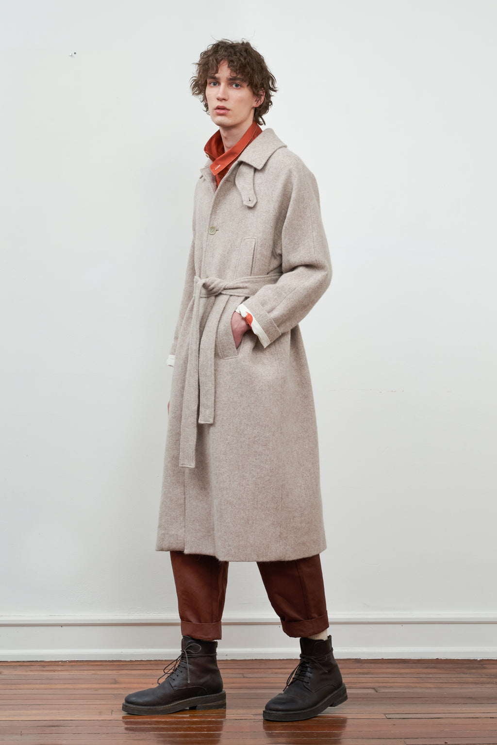 Single-Breasted Extended Shoulder Alpaca Wool Trench Coat