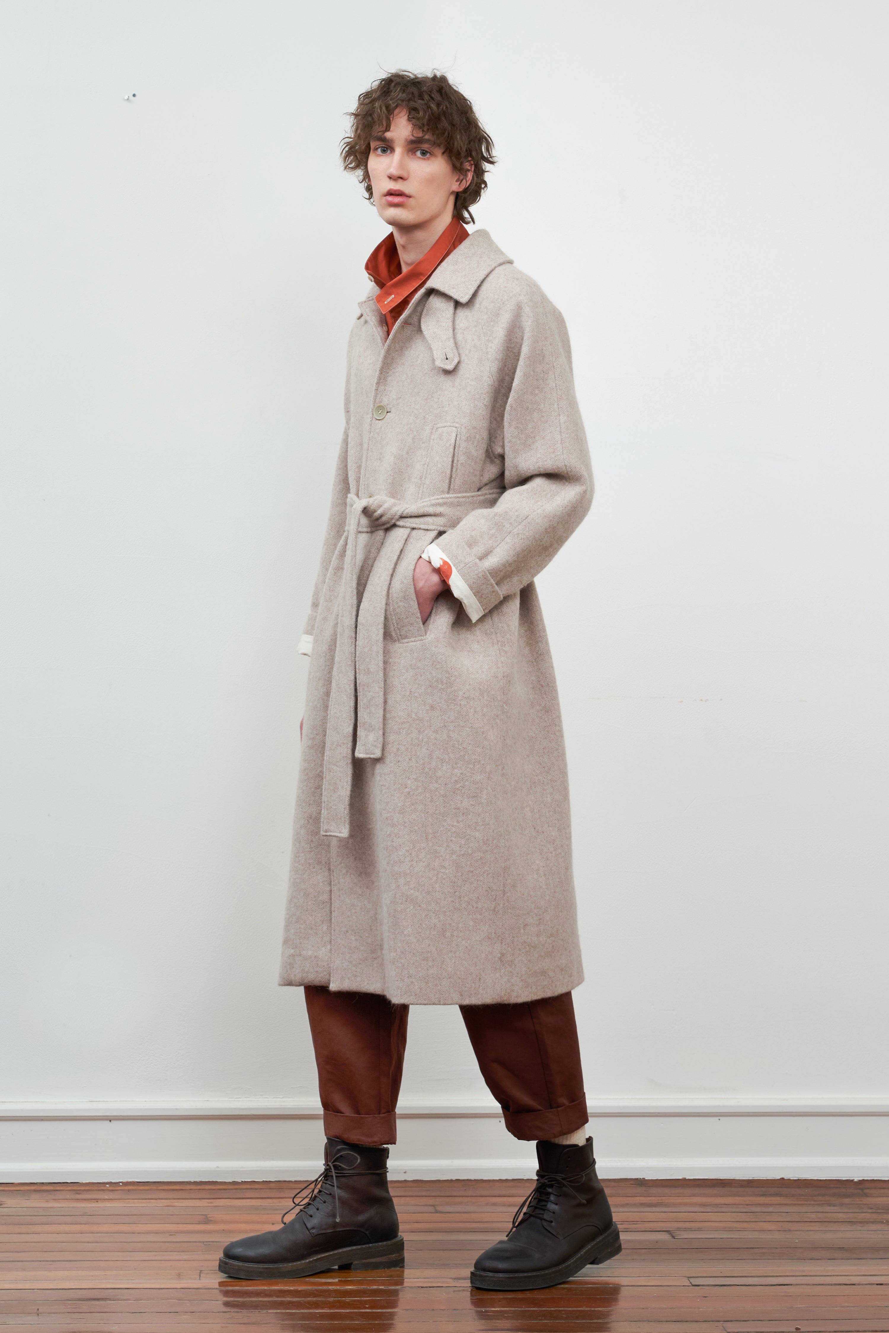 Single-Breasted Extended Shoulder Alpaca Wool Trench Coat