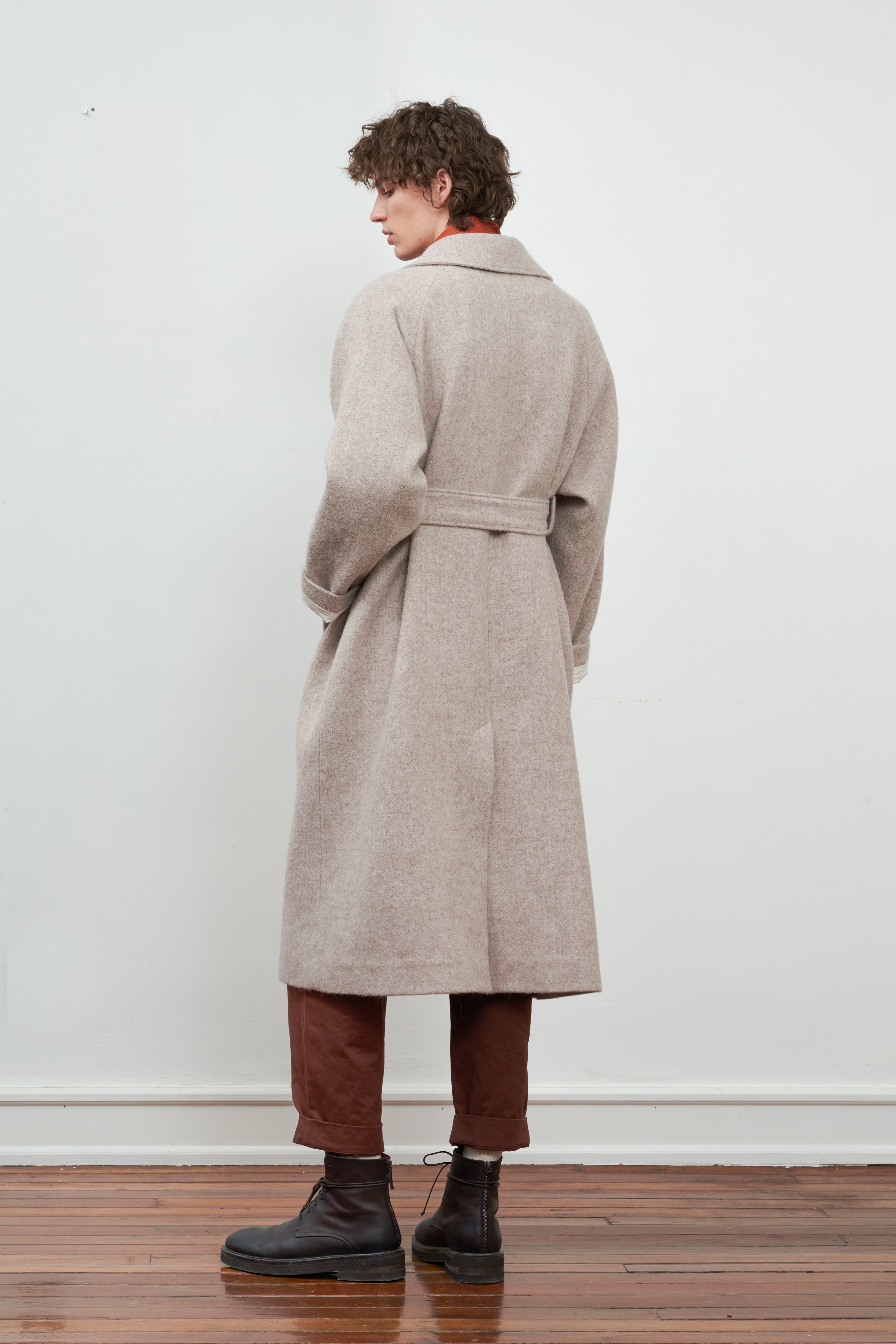 Single-Breasted Extended Shoulder Alpaca Wool Trench Coat