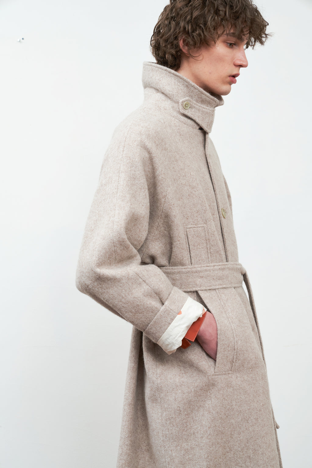 Single-Breasted Extended Shoulder Alpaca Wool Trench Coat