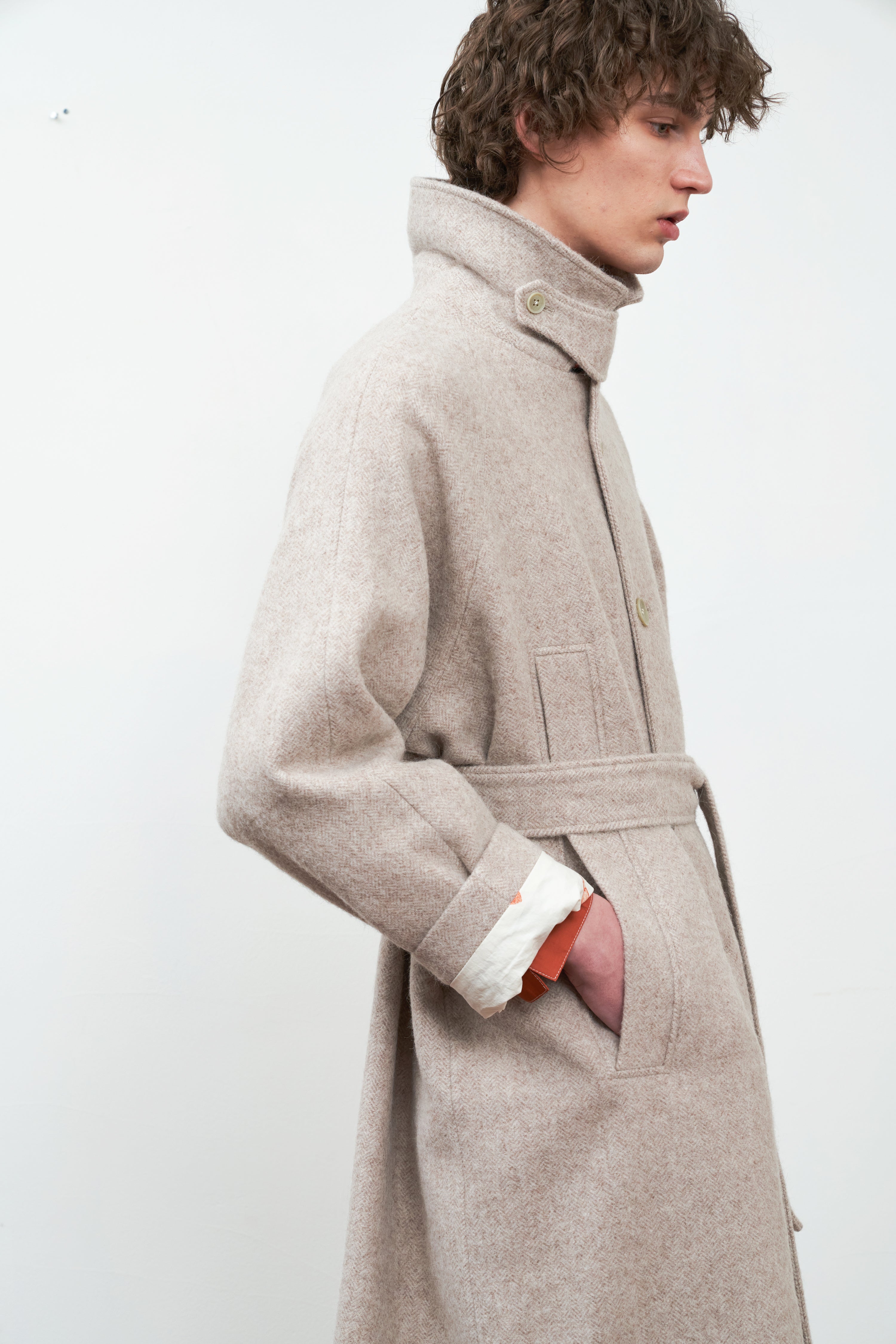 Single-Breasted Extended Shoulder Alpaca Wool Trench Coat