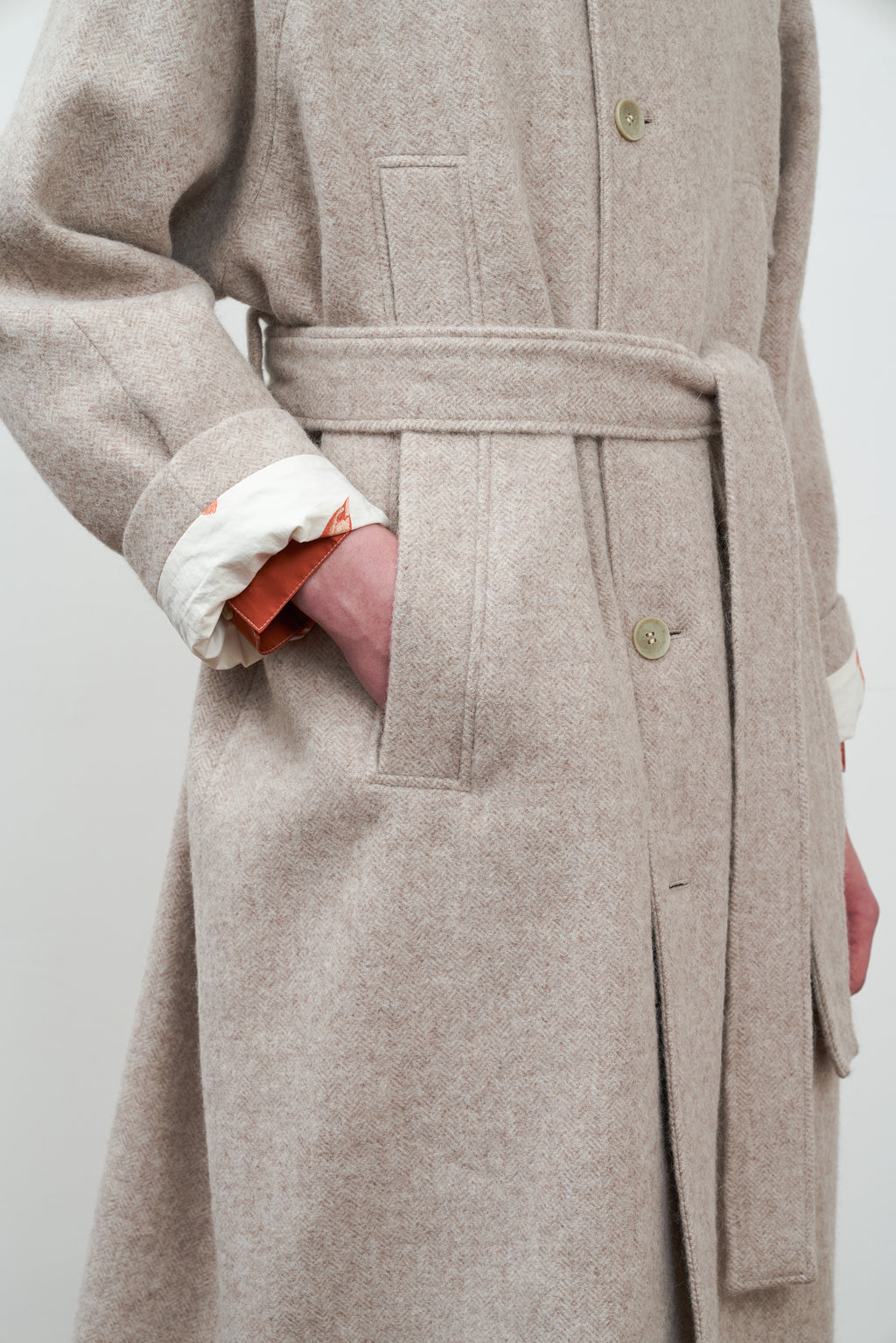 Single-Breasted Extended Shoulder Alpaca Wool Trench Coat