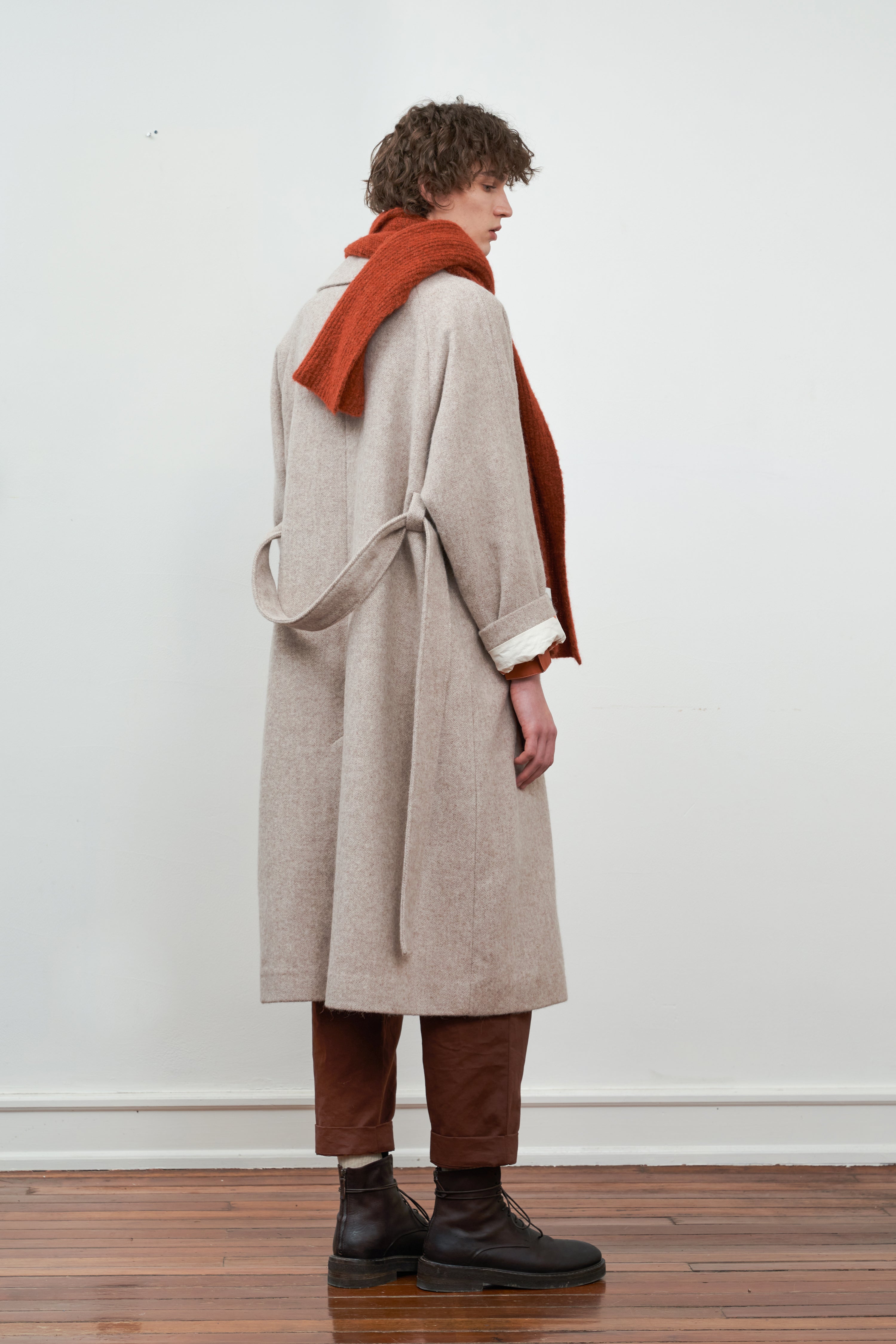 Single-Breasted Extended Shoulder Alpaca Wool Trench Coat