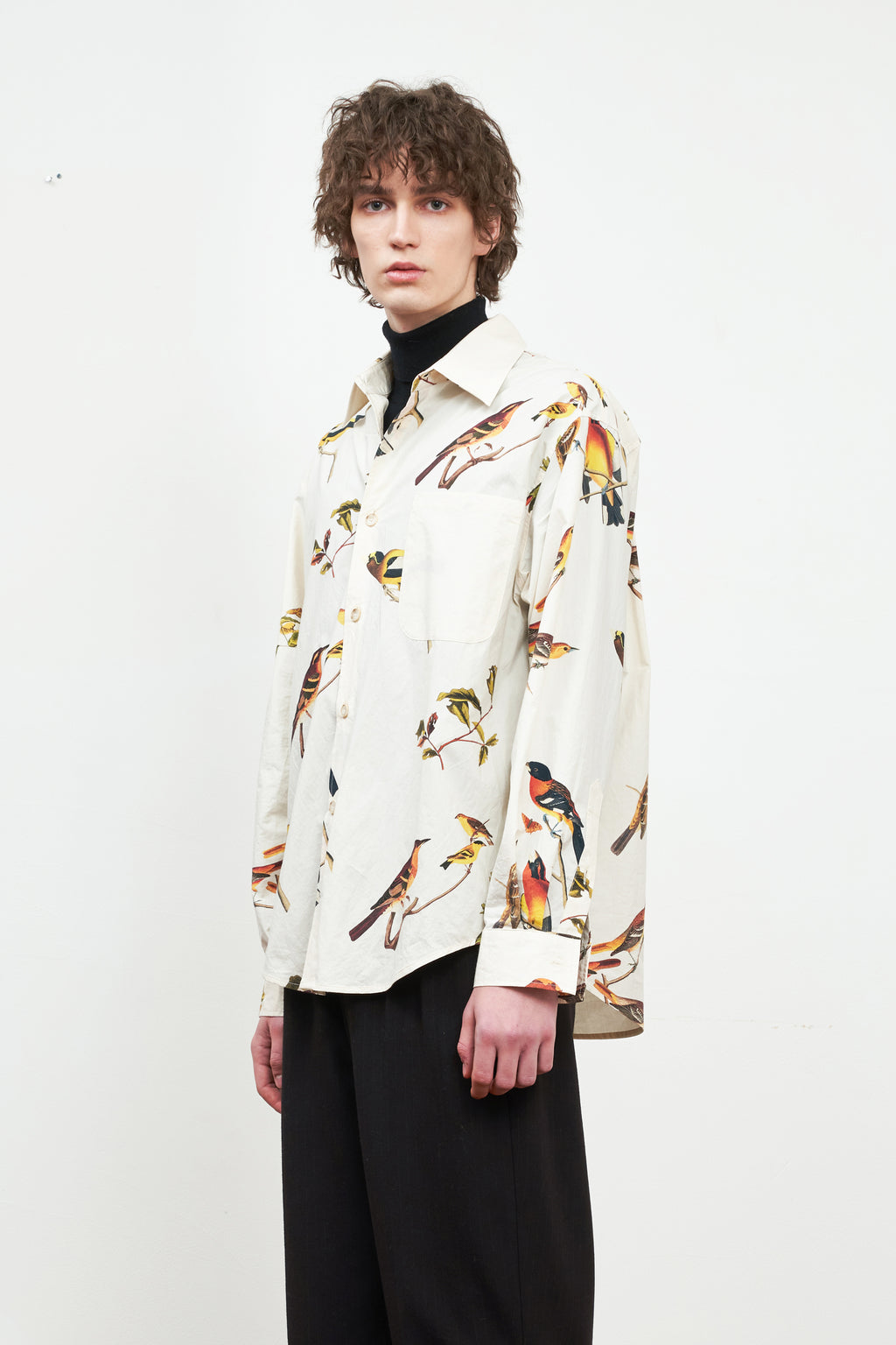 Sandwashed Printed Cotton Long-Sleeved Shirt