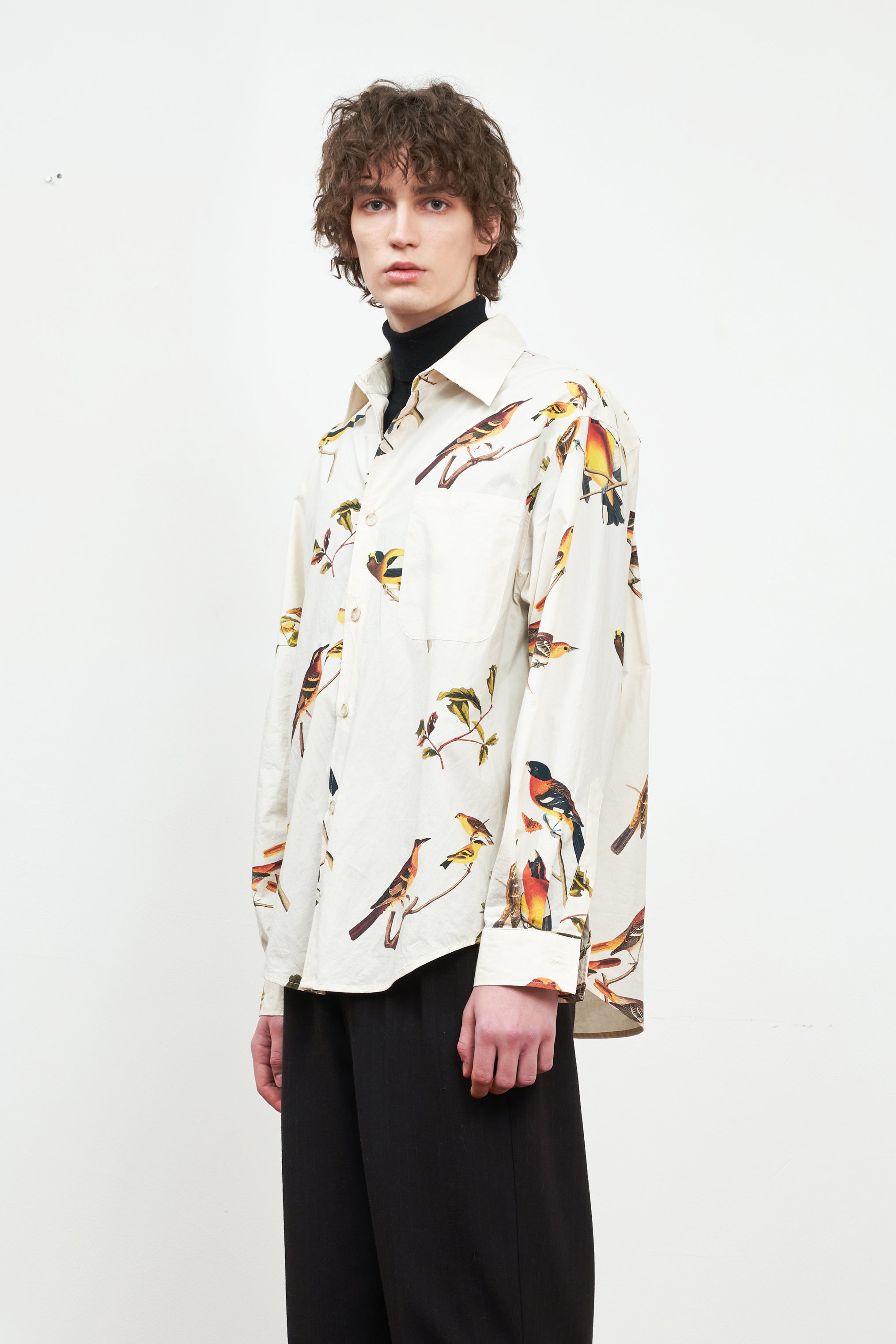 Sandwashed Printed Cotton Long-Sleeved Shirt