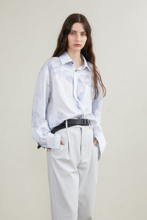Pale Blue Printed Pinstripe Long-Sleeve Shirt