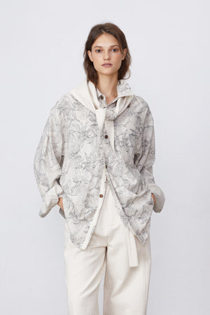 Linen Blend Printed Long-Sleeved Shirt