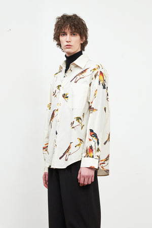Sandwashed Printed Cotton Long-Sleeved Shirt